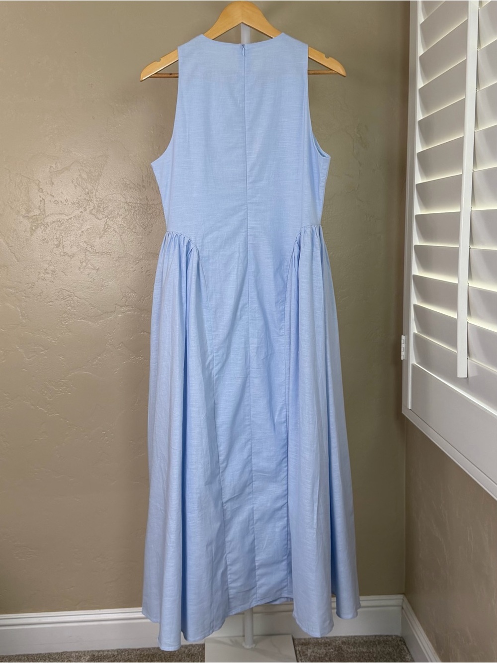 Commense Light Blue Linen Cotton Cutout Pleated Maxi Dress Medium NWT - Picture 6 of 9
